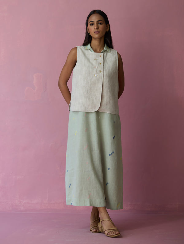 Cara Collared Jamdani Linen Co-ord Set - Aqua