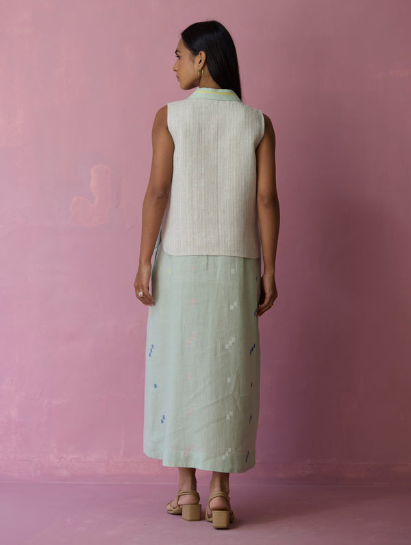 Cara Collared Jamdani Linen Co-ord Set - Aqua