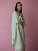 Ikara Jamdani Linen Kurta Set - Aqua