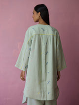 Ikara Jamdani Linen Kurta - Aqua