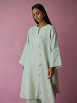 Ikara Jamdani Linen Kurta - Aqua