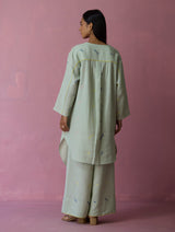 Ikara Jamdani Linen Kurta Set - Aqua