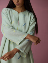 Ikara Jamdani Linen Kurta Set - Aqua