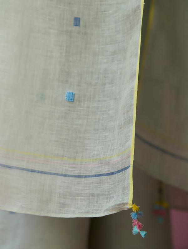 Ikara Jamdani Linen Kurta Set - Aqua