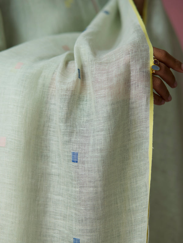 Ikara Jamdani Linen Kurta Set - Aqua