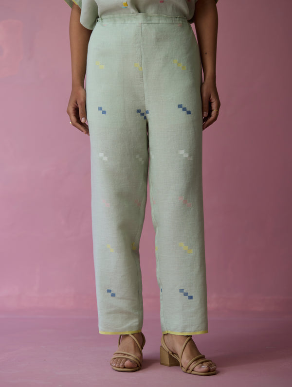 Rina Jamdani Linen Co-ord Set - Aqua