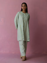 Dima Jmdani Linen Pintuck Shirt - Aqua