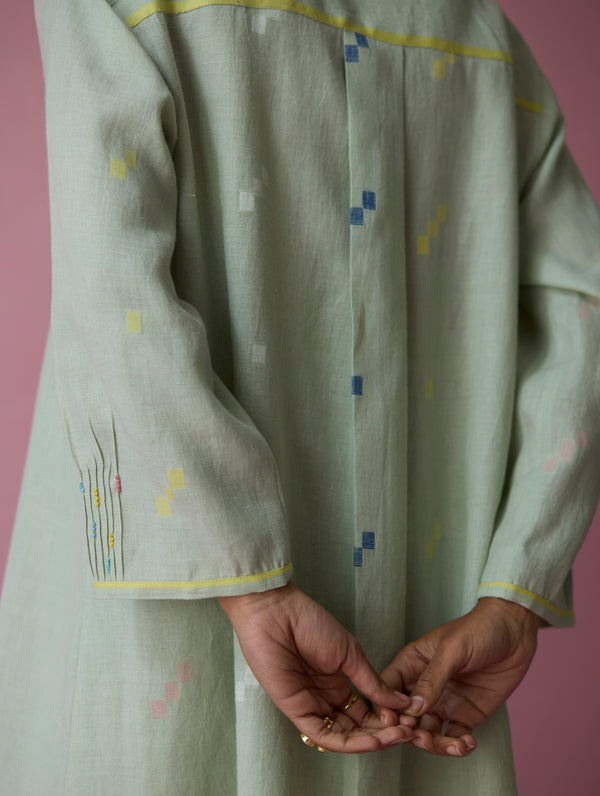 Dima Jamdani Linen Pintuck Co-ord Set - Aqua