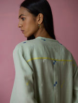 Dima Jmdani Linen Pintuck Shirt - Aqua