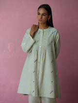 Dima Jmdani Linen Pintuck Shirt - Aqua