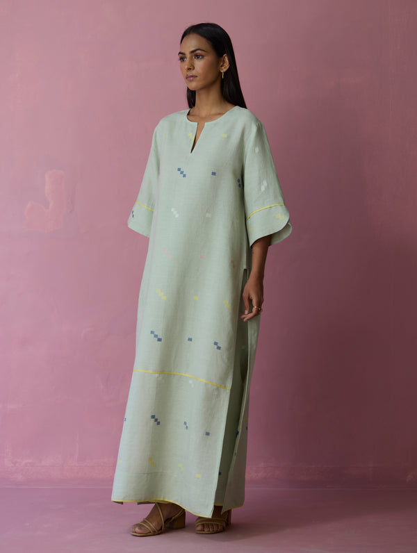 Rina Jamdani Linen Co-ord Set - Aqua
