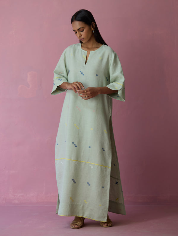Rina Jamdani Linen Co-ord Set - Aqua