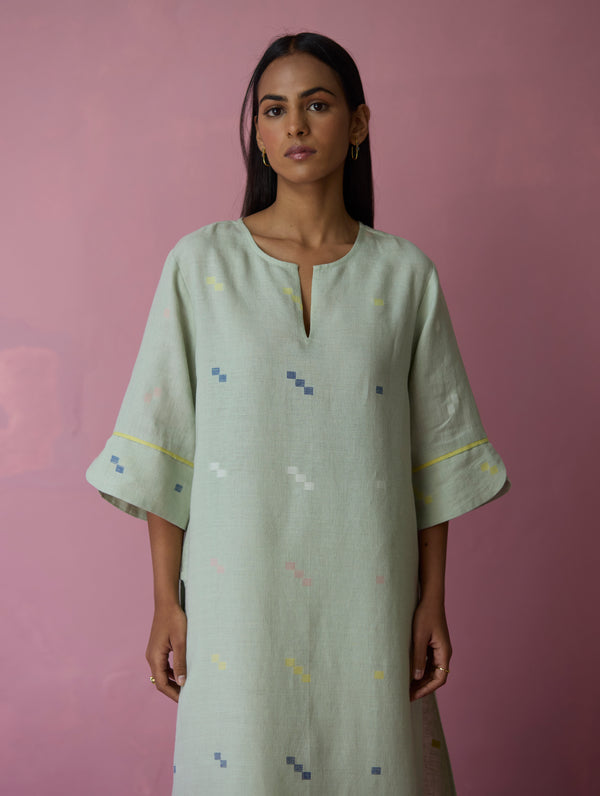 Rina Jamdani Linen Co-ord Set - Aqua