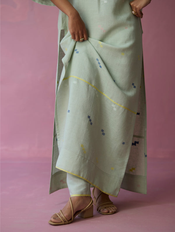 Rina Jamdani Linen Co-ord Set - Aqua