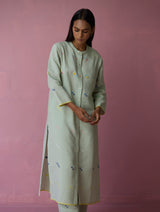 Miel Hand-Embroidered Jamdani Linen Shirt Kurta - Aqua