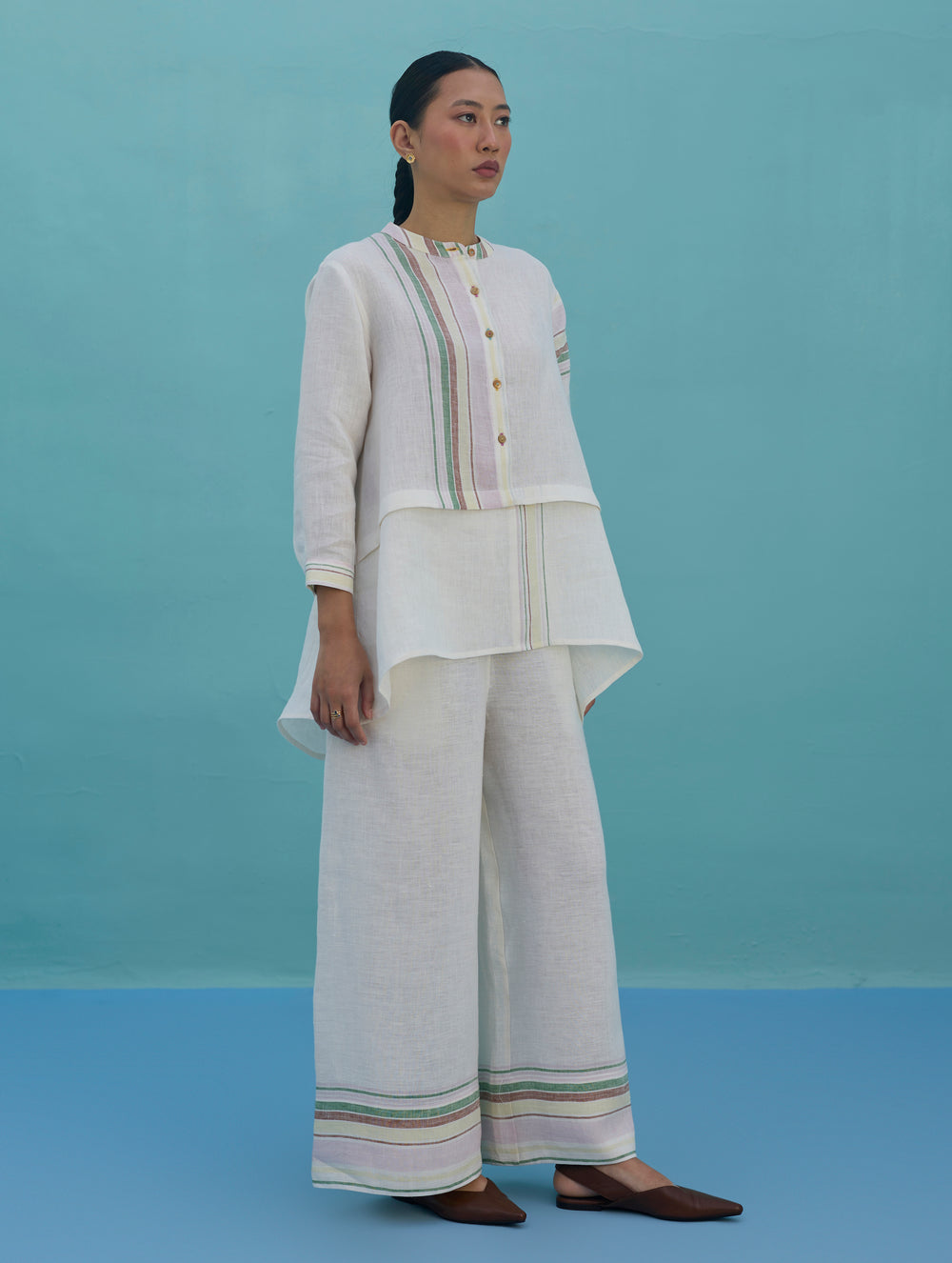 Amaya Border Linen Top - Ivory