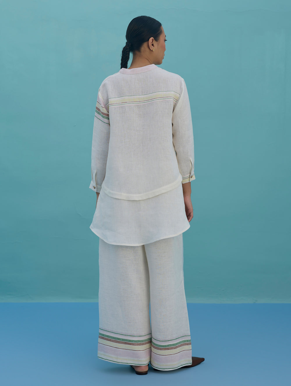 Amaya Border Linen Top - Ivory