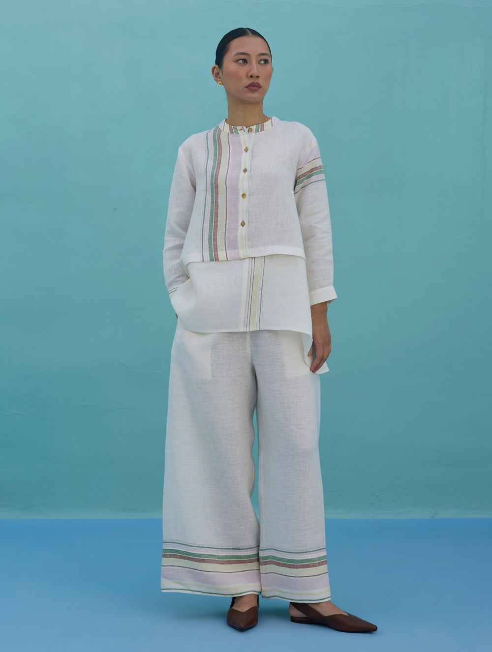 Amaya Border Linen Top - Ivory