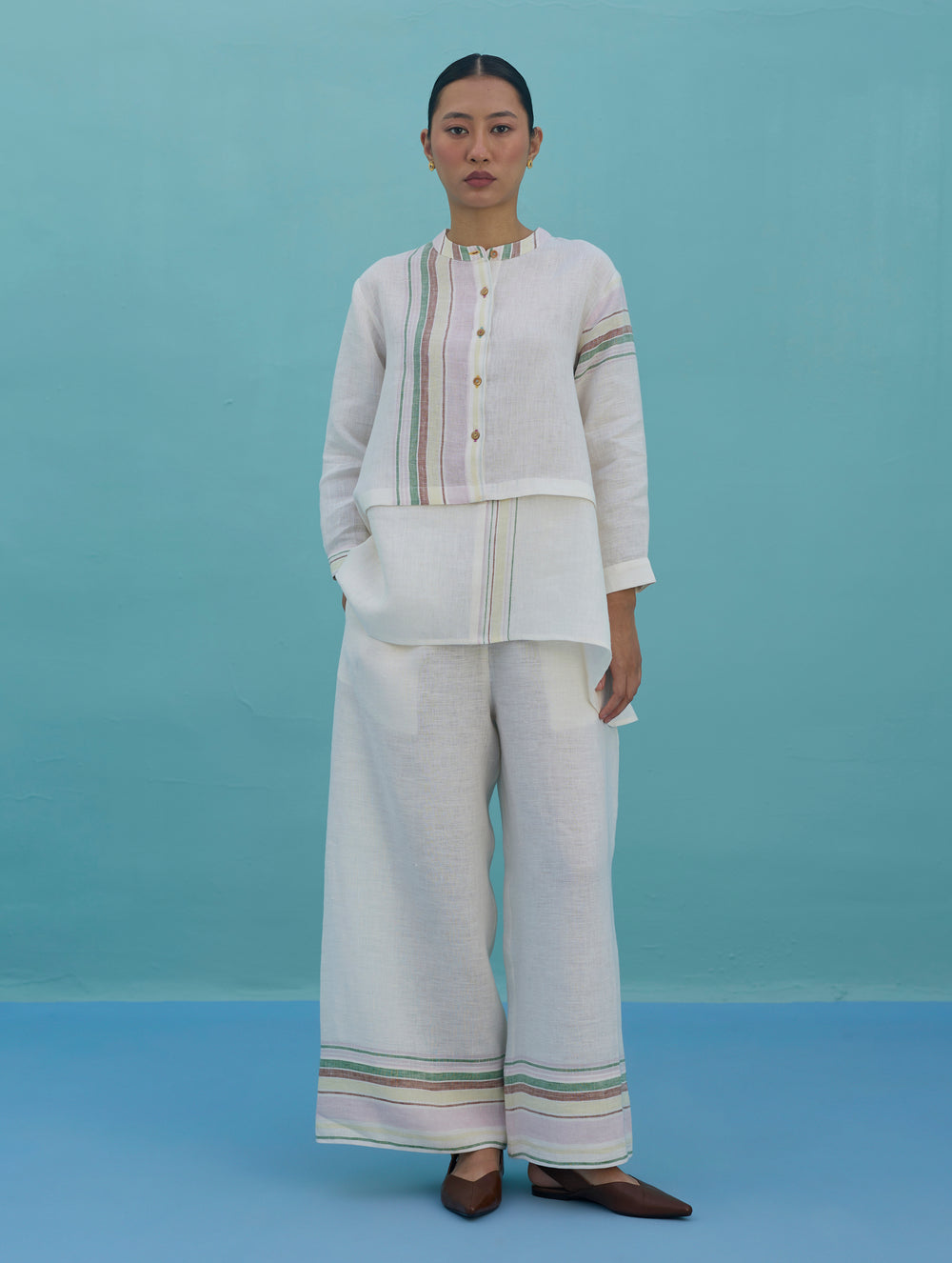 Amaya Border Linen Top - Ivory
