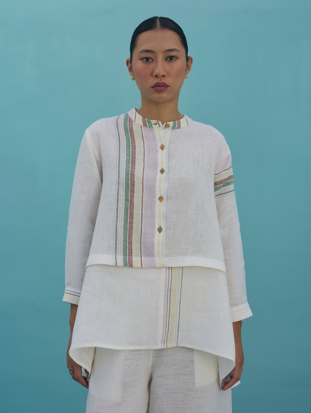 Amaya Border Linen Top - Ivory