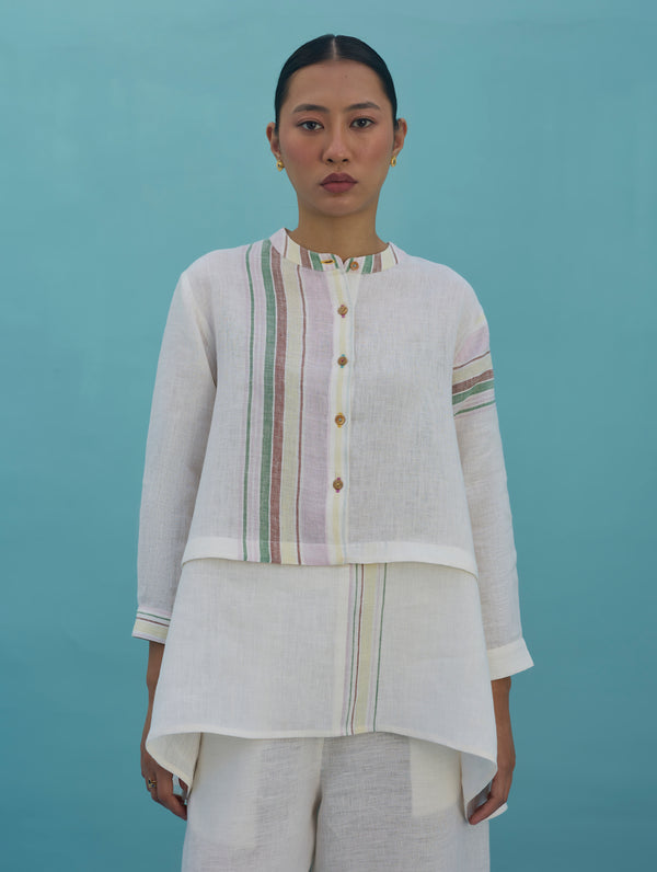 Amaya Border Linen Top - Ivory