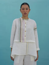 Amaya Border Linen Top - Ivory