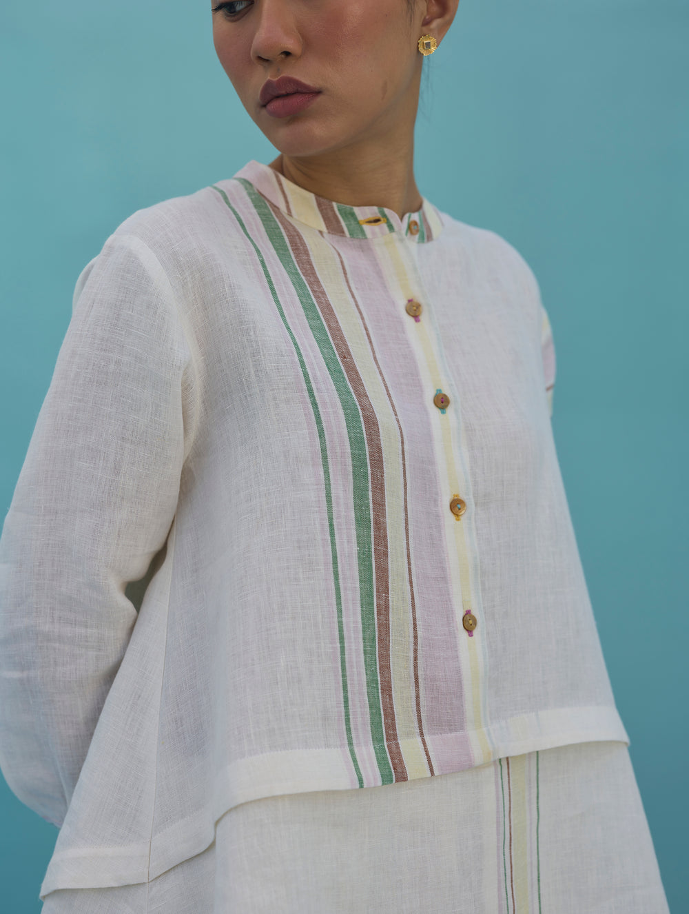 Amaya Border Linen Top - Ivory