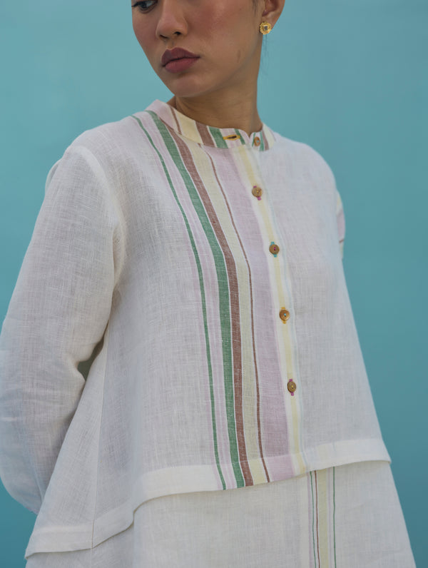 Amaya Border Linen Top - Ivory
