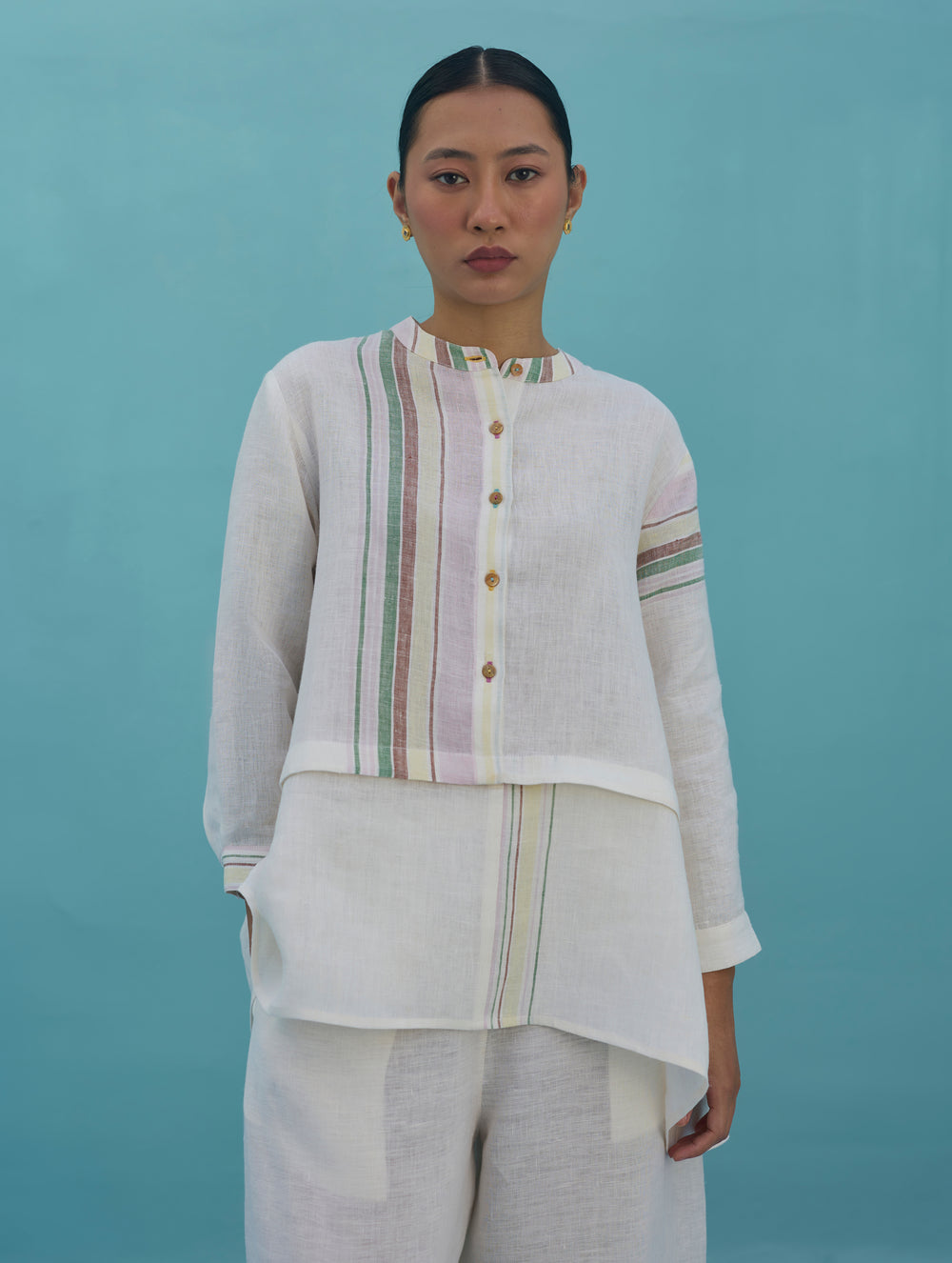 Amaya Border Linen Top - Ivory