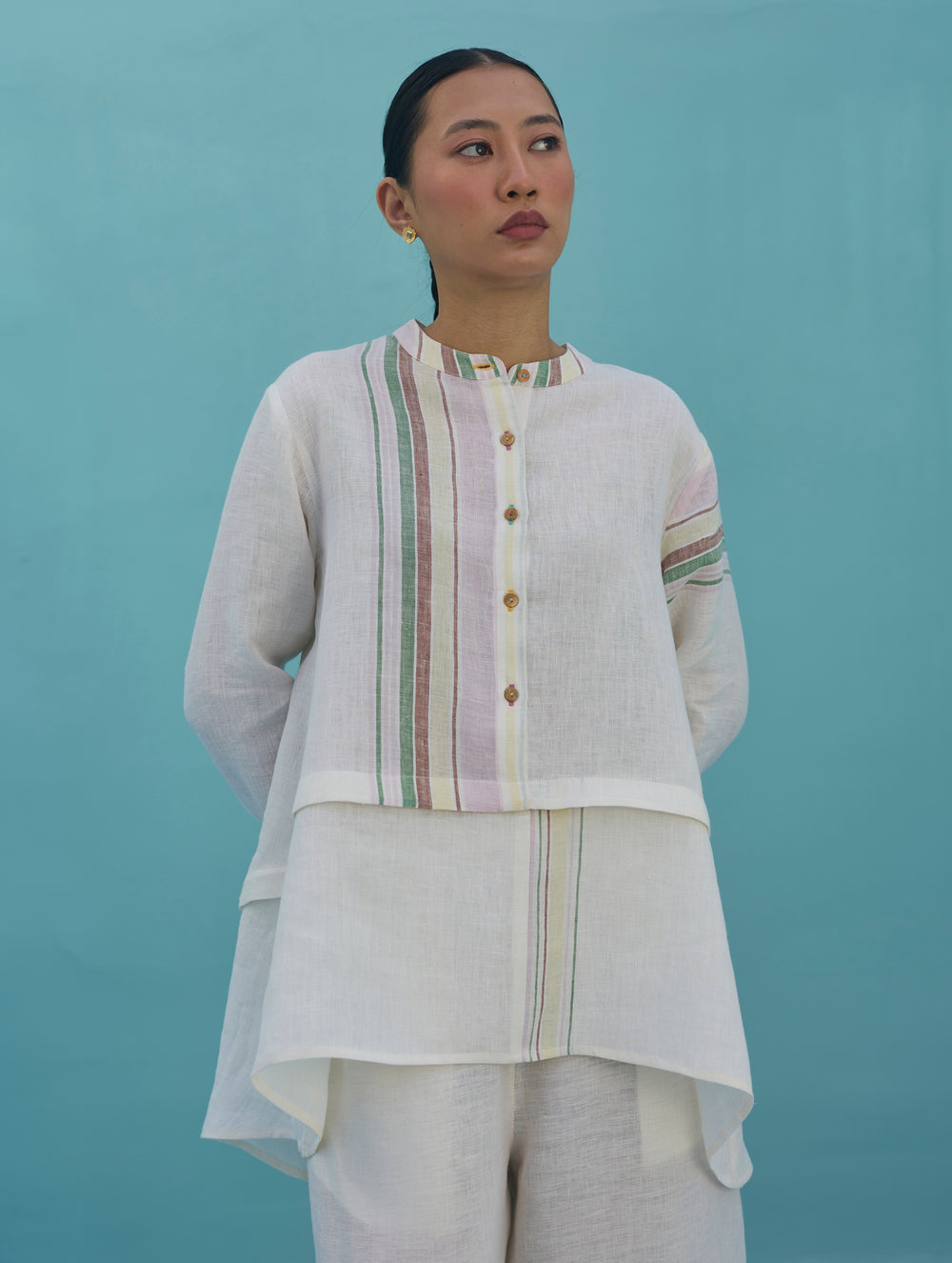 Amaya Border Linen Top - Ivory