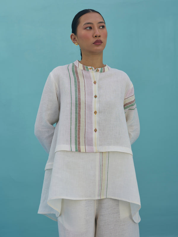 Amaya Border Linen Top - Ivory
