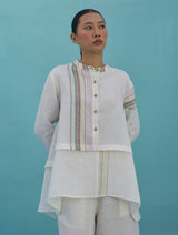 Amaya Border Linen Top - Ivory