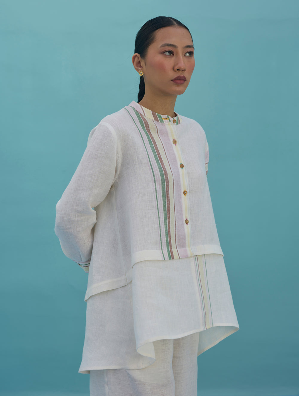 Amaya Border Linen Top - Ivory