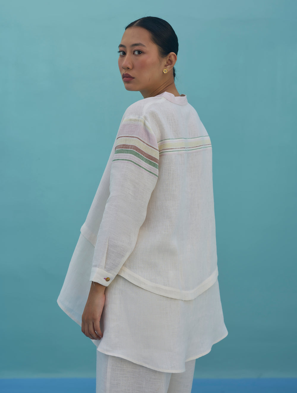 Amaya Border Linen Top - Ivory