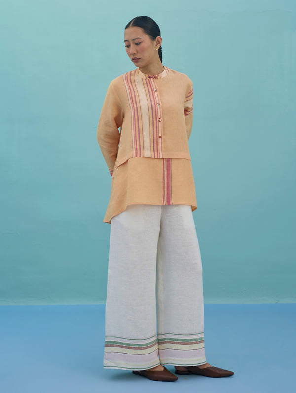 Alina Border Linen Pants - Ivory