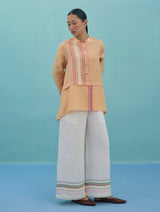 Alina Border Linen Pants - Ivory