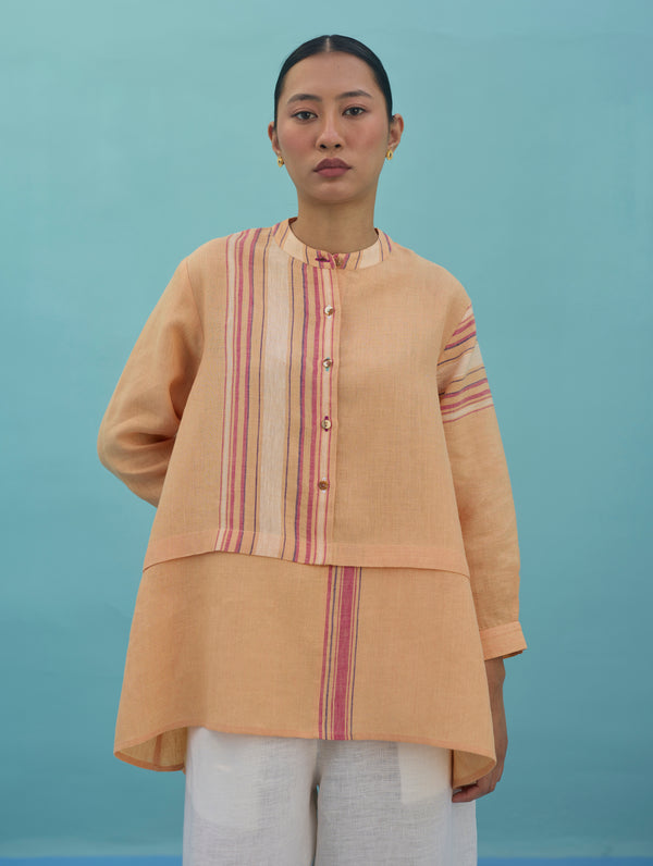 Amaya Border Linen Top - Apricot