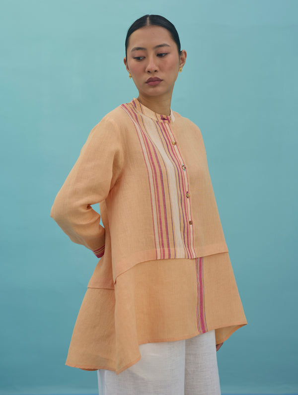 Amaya Border Linen Top - Apricot