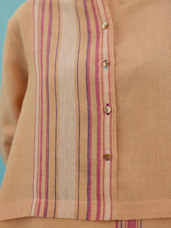 Amaya Border Linen Top - Apricot