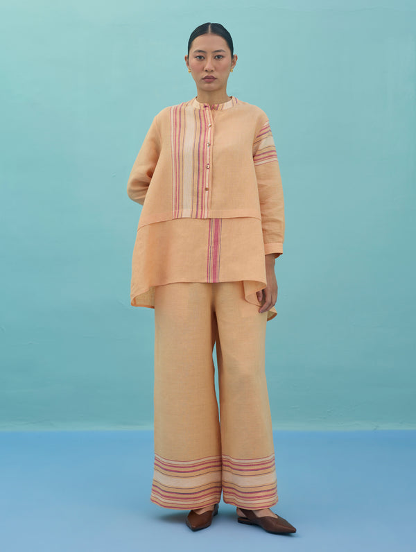 Amaya Border Linen Top - Apricot