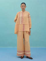 Amaya Border Linen Top - Apricot