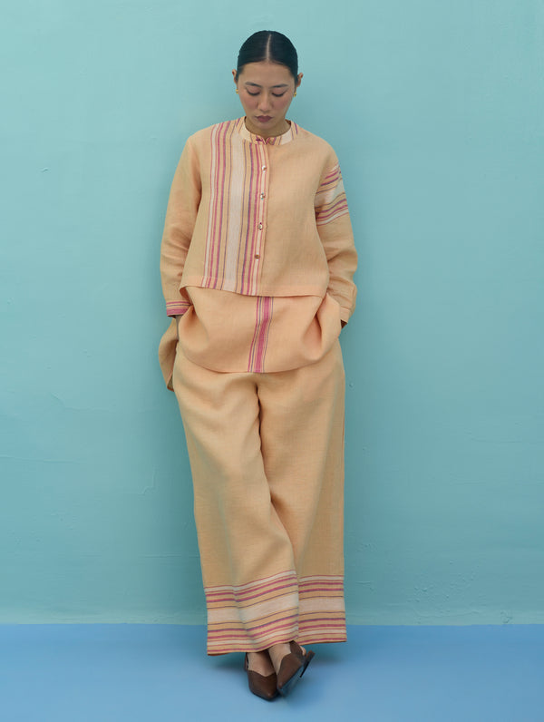 Alina Border Linen Pants - Apricot