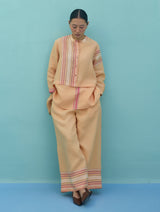 Alina Border Linen Pants - Apricot