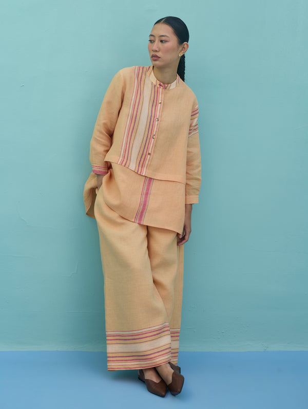 Amaya Border Linen Top - Apricot