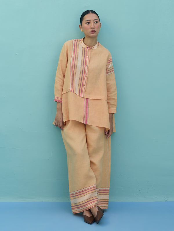 Amaya Border Linen Top - Apricot
