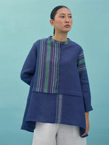 Amaya Border Linen Top - Indigo