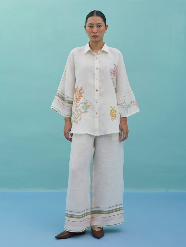Iva Block Printed Embroidered Co-ord Set - Ivory