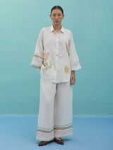 Iva Block Printed Embroidered Co-ord Set - Ivory