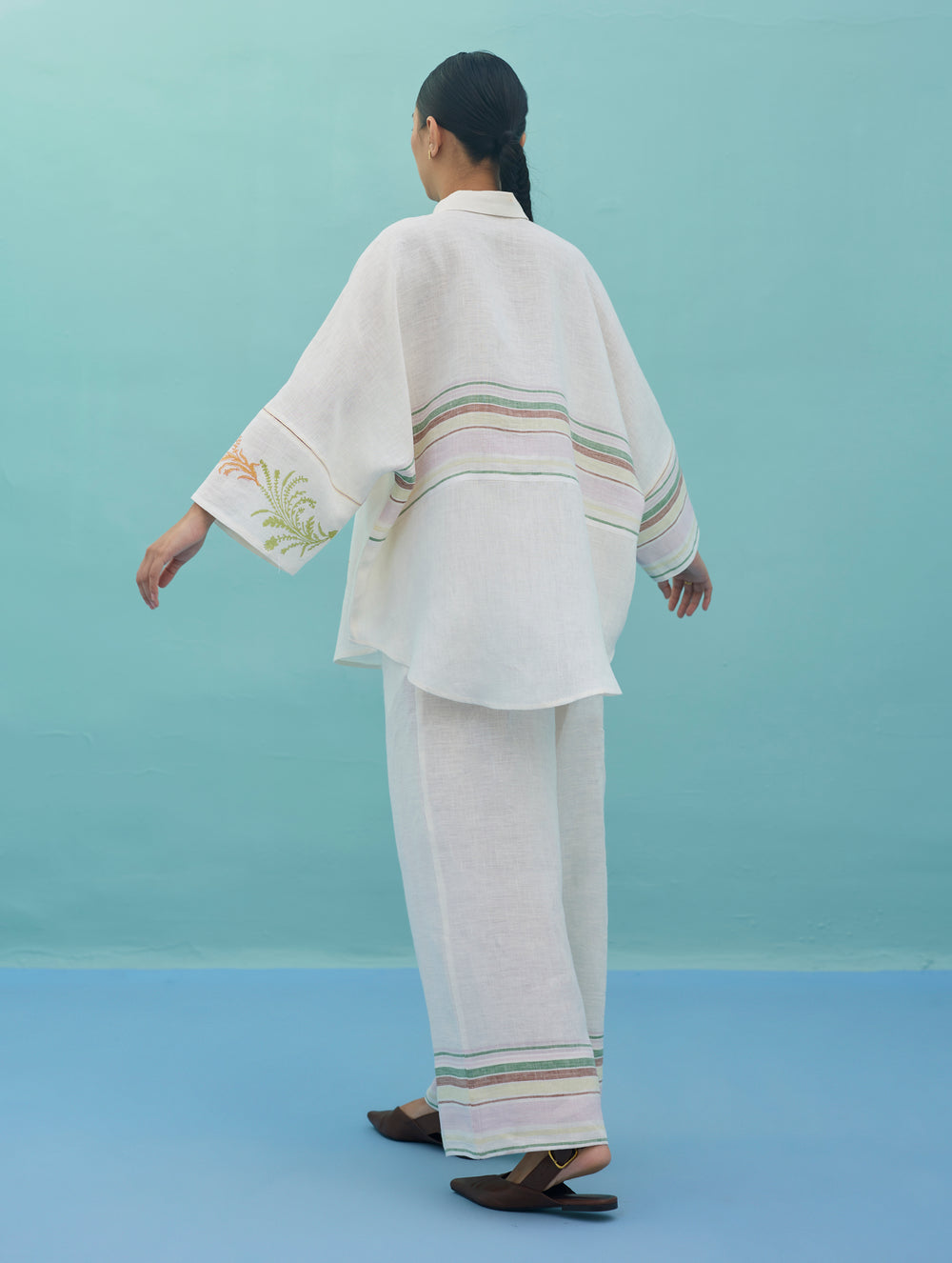 Iva Block Printed Floral Embroidered Shirt - Ivory