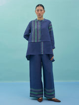 Amaya Border Linen Top - Indigo